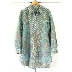 Soft Surroundings Blouse Long Sleeve Tunic Popover Button Down Printed Large